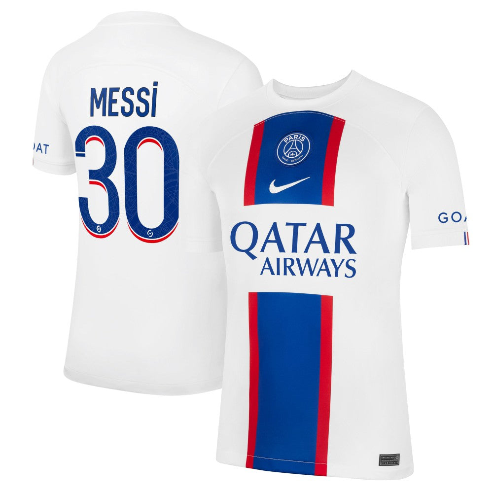 Lionel Messi Paris Saint-Germain 2022/23 Third Breathe Stadium Replica Player Jersey White | Nike cheap