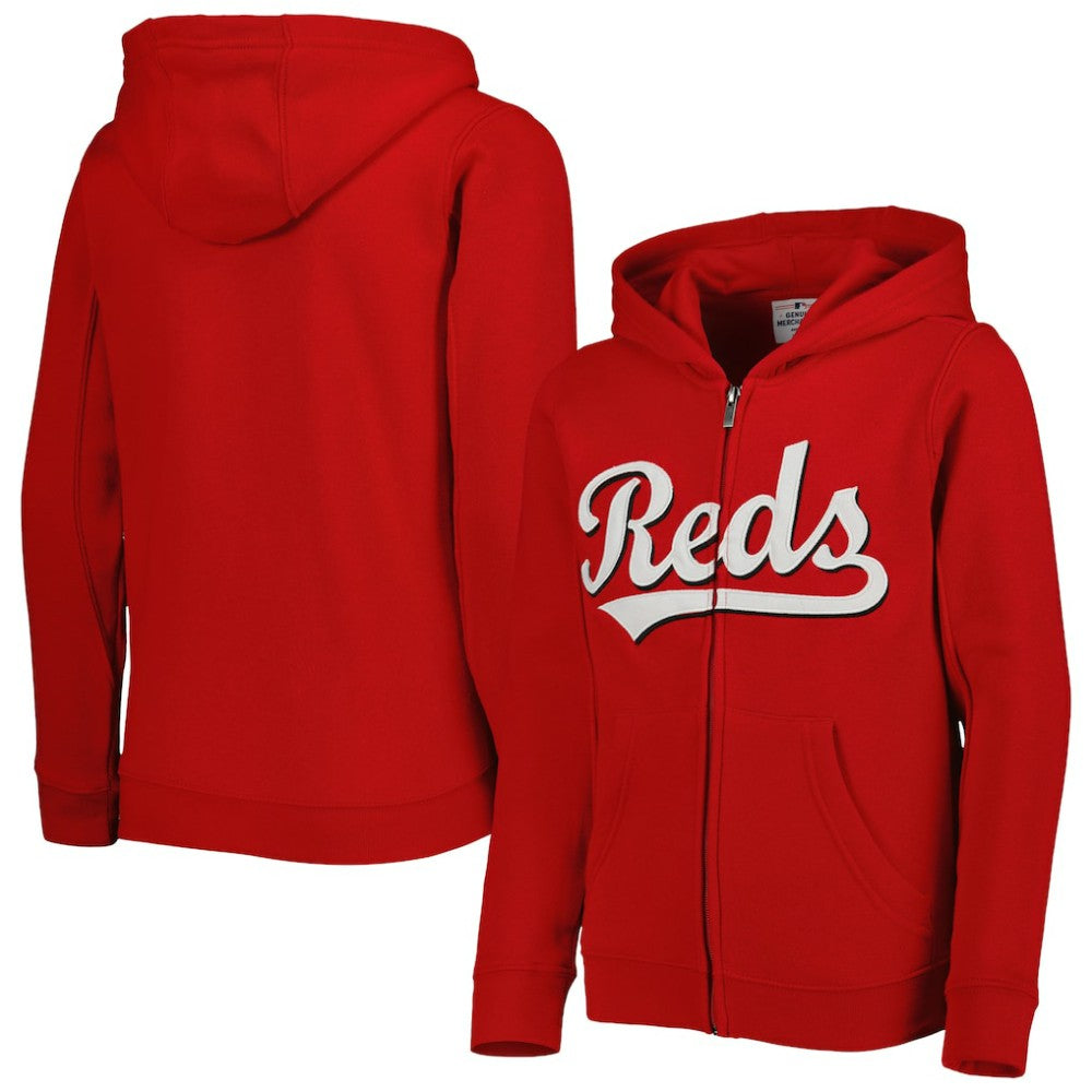 Cincinnati Reds Youth Wordmark Full-Zip Fleece Hoodie - MLB