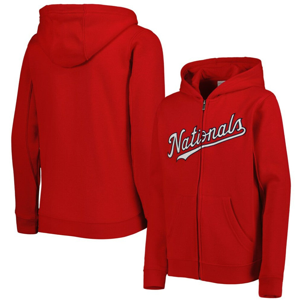 Washington Nationals Youth Wordmark Full-Zip Fleece Hoodie - MLB