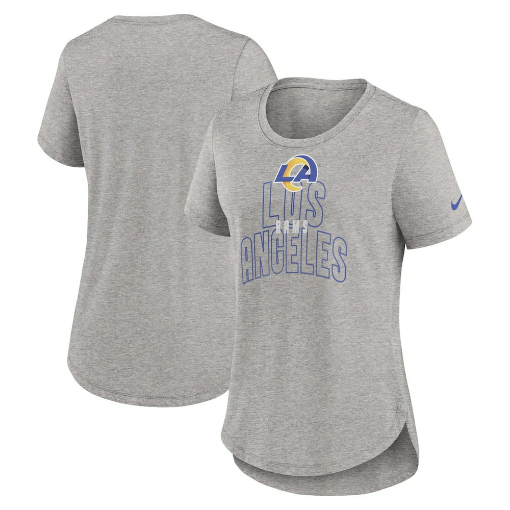 Los Angeles Rams Women's Fashion Tri-Blend T-Shirt Heather Gray | Nike for Sale