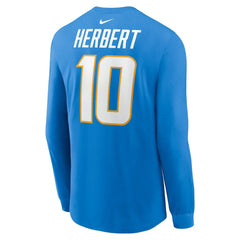 Justin Herbert Los Angeles Chargers Player Name & Number Long Sleeve T-Shirt Powder Blue | Nike for Sale