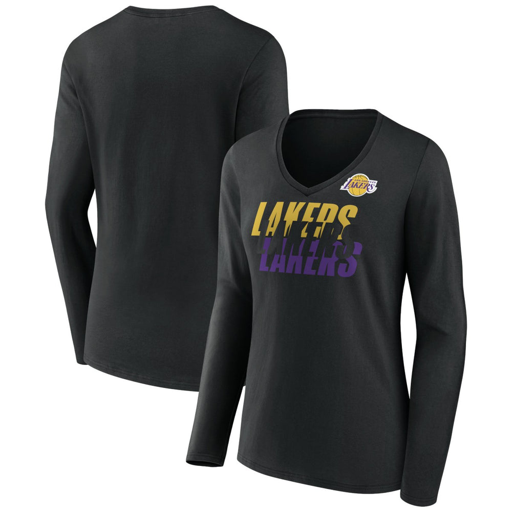 Los Angeles Lakers Women's Tumble V-Neck Long Sleeve T-Shirt Black - NBA
