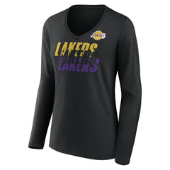 Los Angeles Lakers Women's Tumble V-Neck Long Sleeve T-Shirt Black - NBA