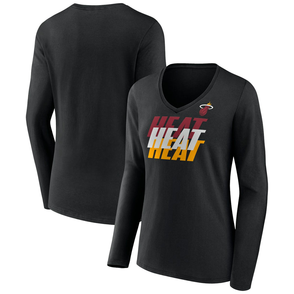 Miami Heat Women's Tumble V-Neck Long Sleeve T-Shirt Black - NBA