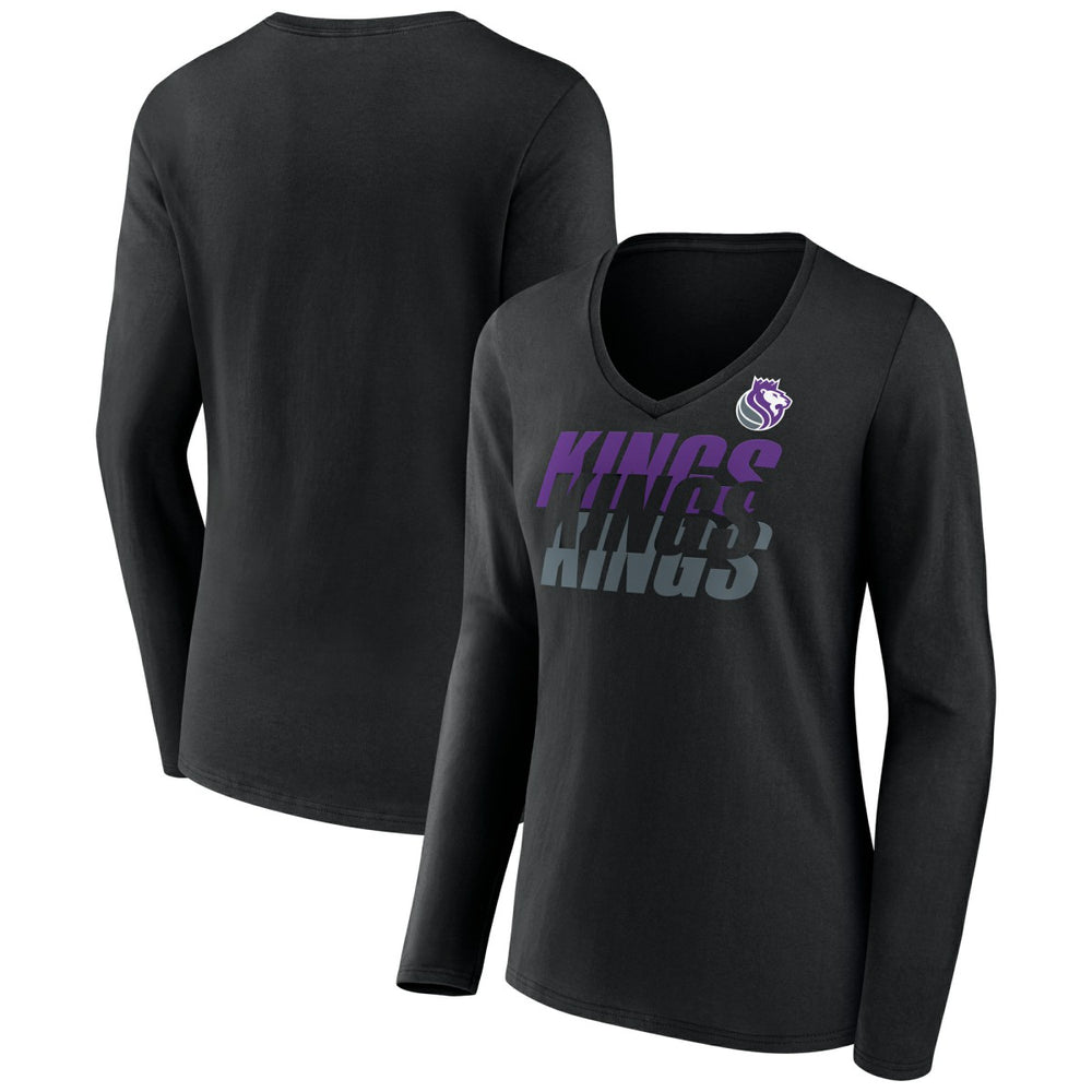 Sacramento Kings Women's Tumble V-Neck Long Sleeve T-Shirt Black - NBA