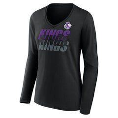 Sacramento Kings Women's Tumble V-Neck Long Sleeve T-Shirt Black - NBA