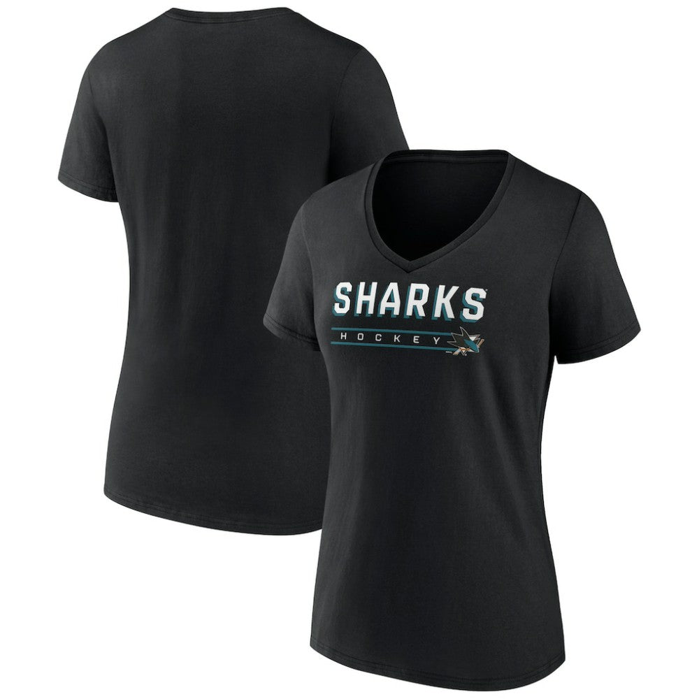 San Jose Sharks Women's Primary Play V-Neck T-Shirt - Black - NHL