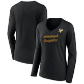 Pittsburgh Penguins Women's Forge Long Sleeve V-Neck T-Shirt - Black - NHL
