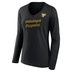 Pittsburgh Penguins Women's Forge Long Sleeve V-Neck T-Shirt - Black - NHL