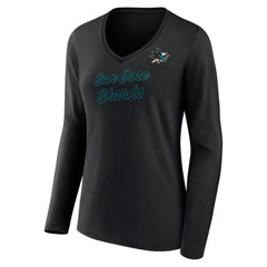 San Jose Sharks Women's Forge Long Sleeve V-Neck T-Shirt - Black - NHL