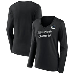 Vancouver Canucks Women's Forge Long Sleeve V-Neck T-Shirt - Black - NHL