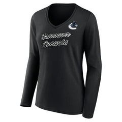 Vancouver Canucks Women's Forge Long Sleeve V-Neck T-Shirt - Black - NHL