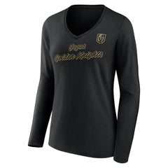 Vegas Golden Knights Women's Forge Long Sleeve V-Neck T-Shirt - Black - NHL