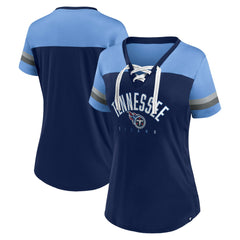 Tennessee Titans Women's Blitz & Glam Lace-Up V-Neck Jersey T-Shirt Navy/Light Blue | Fanatics