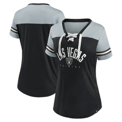Las Vegas Raiders Women's Blitz & Glam Lace-Up V-Neck Jersey T-Shirt Black/Silver | Fanatics