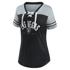 Las Vegas Raiders Women's Blitz & Glam Lace-Up V-Neck Jersey T-Shirt Black/Silver | Fanatics