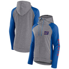 New York Giants Women's Blind Side Lightweight Full-Zip Hoodie Heather Gray/College Royal | Fanatics