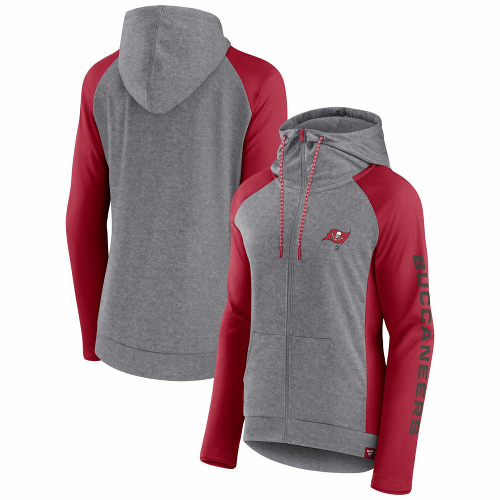 Tampa Bay Buccaneers Women's Blind Side Lightweight Full-Zip Hoodie Heather Gray/College Red | Fanatics