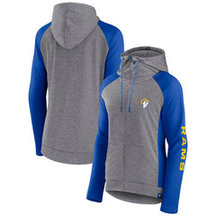 Los Angeles Rams Women's Blind Side Lightweight Full-Zip Hoodie Heather Gray/College Royal | Fanatics