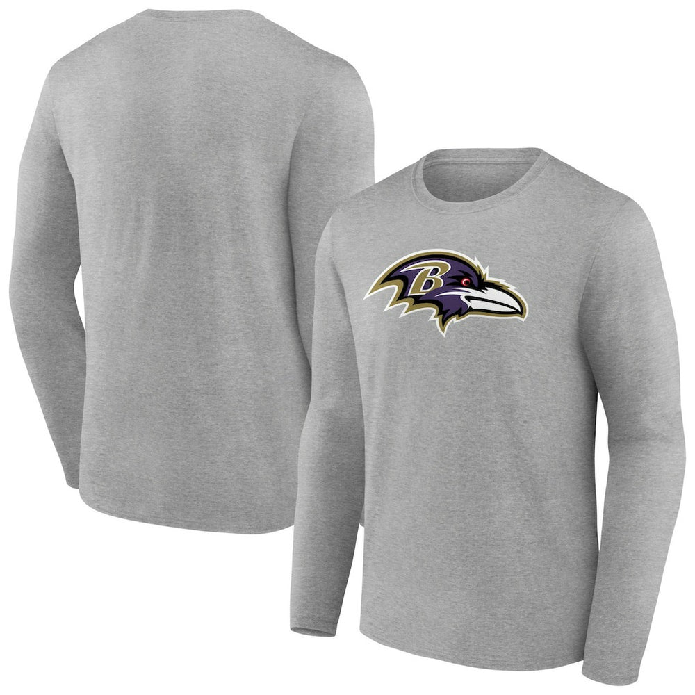 Baltimore Ravens Primary Team Logo Long Sleeve T-Shirt Heather Gray | NFL