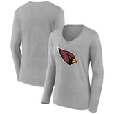 Arizona Cardinals Women's Primary Team Logo Long Sleeve V-Neck T-Shirt Heather Gray | NFL