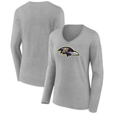 Baltimore Ravens Women's Primary Team Logo Long Sleeve V-Neck T-Shirt Heather Gray | NFL