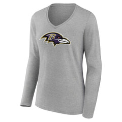 Baltimore Ravens Women's Primary Team Logo Long Sleeve V-Neck T-Shirt Heather Gray | NFL