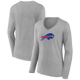 Buffalo Bills Women's Primary Team Logo Long Sleeve V-Neck T-Shirt Heather Gray | NFL