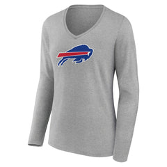 Buffalo Bills Women's Primary Team Logo Long Sleeve V-Neck T-Shirt Heather Gray | NFL