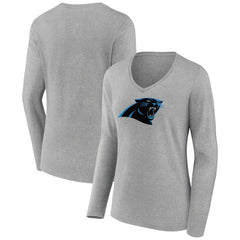 Carolina Panthers Women's Primary Team Logo Long Sleeve V-Neck T-Shirt Heather Gray | NFL