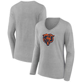 Chicago Bears Women's Primary Team Logo Long Sleeve V-Neck T-Shirt Heather Gray | NFL