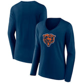 Chicago Bears Women's Primary Team Logo Long Sleeve V-Neck T-Shirt Navy | NFL