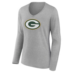 Green Bay Packers Women's Primary Team Logo Long Sleeve V-Neck T-Shirt Heather Gray | NFL