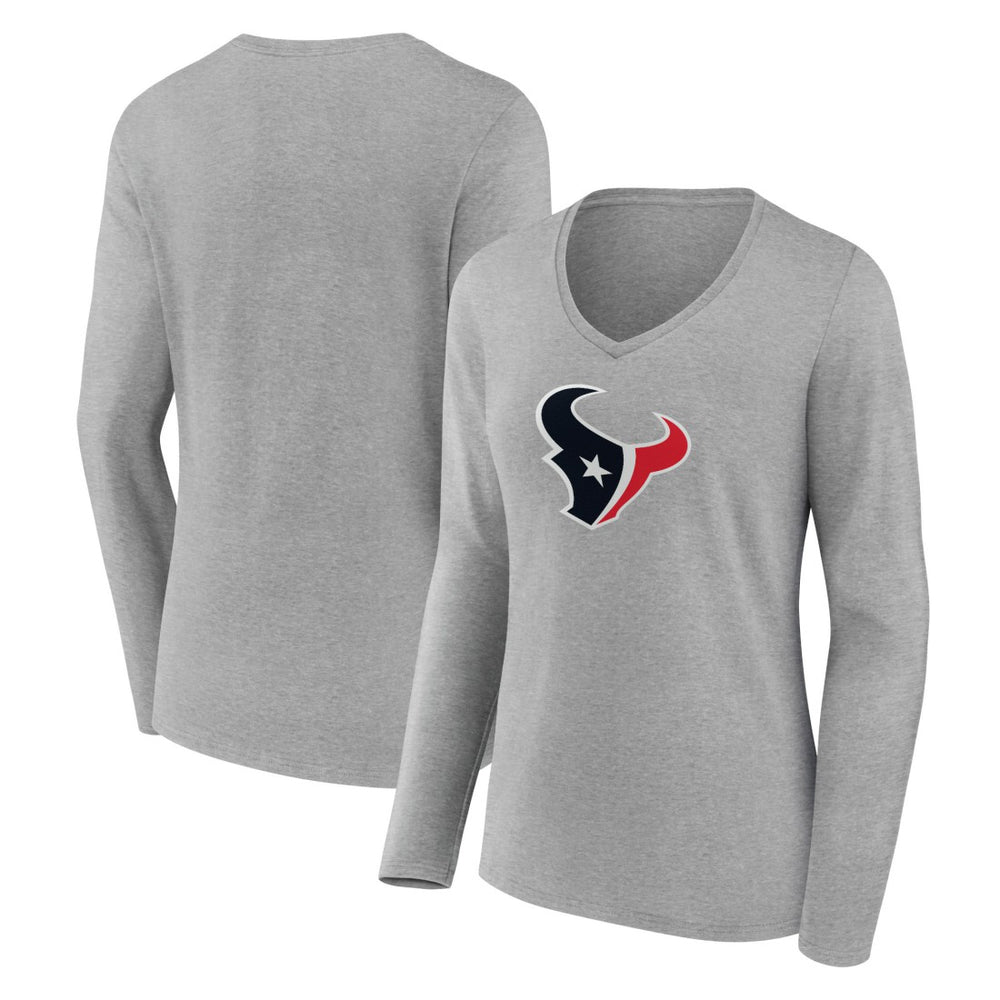 Houston Texans Women's Primary Team Logo Long Sleeve V-Neck T-Shirt Heather Gray | NFL