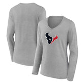 Houston Texans Women's Primary Team Logo Long Sleeve V-Neck T-Shirt Heather Gray | NFL