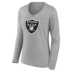 Las Vegas Raiders Women's Primary Team Logo Long Sleeve V-Neck T-Shirt Heather Gray | NFL