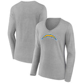 Los Angeles Chargers Women's Primary Team Logo Long Sleeve V-Neck T-Shirt Heather Gray | NFL