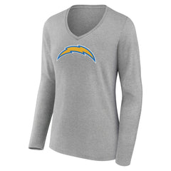 Los Angeles Chargers Women's Primary Team Logo Long Sleeve V-Neck T-Shirt Heather Gray | NFL