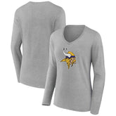 Minnesota Vikings Women's Primary Team Logo Long Sleeve V-Neck T-Shirt Heather Gray | NFL
