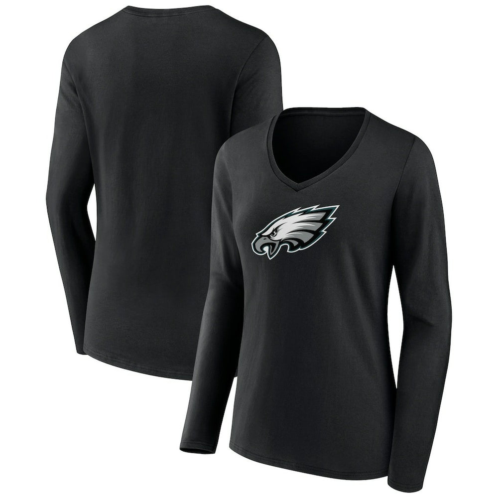 Philadelphia Eagles Women's Primary Team Logo Long Sleeve V-Neck T-Shirt Black | NFL