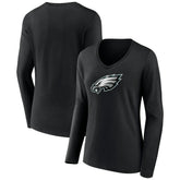 Philadelphia Eagles Women's Primary Team Logo Long Sleeve V-Neck T-Shirt Black | NFL
