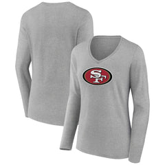 San Francisco 49ers Women's Primary Team Logo Long Sleeve V-Neck T-Shirt Heather Gray | NFL