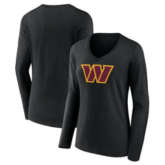 Washington Commanders Women's Primary Team Logo Long Sleeve V-Neck T-Shirt Black | NFL