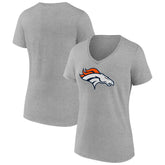 Denver Broncos Women's Primary Team Logo V-Neck T-Shirt Heather Gray | NFL