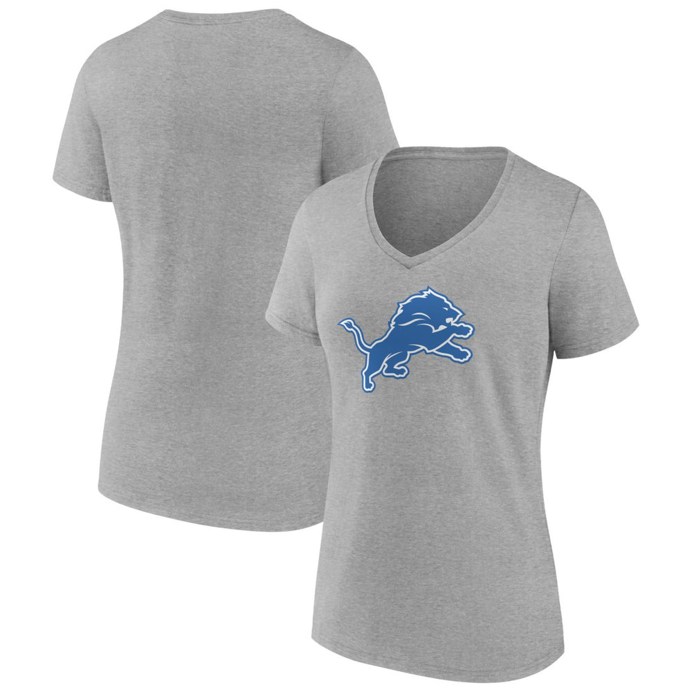 Detroit Lions Women's Primary Team Logo V-Neck T-Shirt Heather Gray | NFL