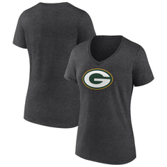 Green Bay Packers Women's Primary Team Logo V-Neck T-Shirt Charcoal | NFL