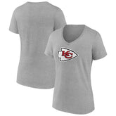 Kansas City Chiefs Women's Primary Team Logo V-Neck T-Shirt Heather Gray | NFL