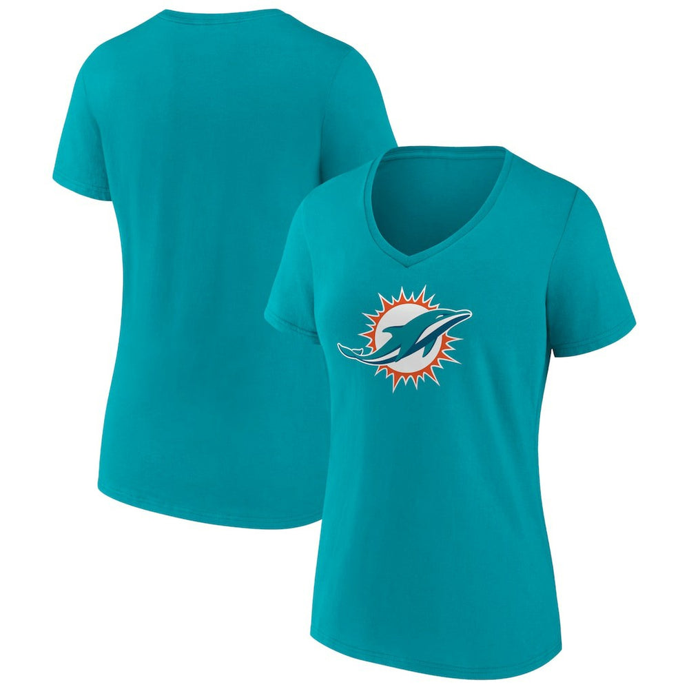 Miami Dolphins Women's Primary Team Logo V-Neck T-Shirt Aqua | NFL