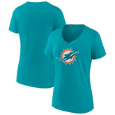 Miami Dolphins Women's Primary Team Logo V-Neck T-Shirt Aqua | NFL