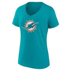 Miami Dolphins Women's Primary Team Logo V-Neck T-Shirt Aqua | NFL